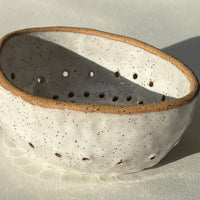 Hand Built Ceramic Colander - Berry Strainer (Speckled White)