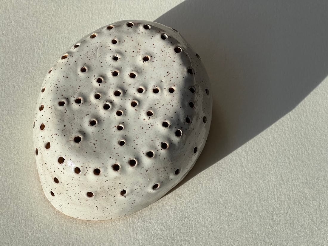 Hand Built Ceramic Colander - Berry Strainer (Speckled White)