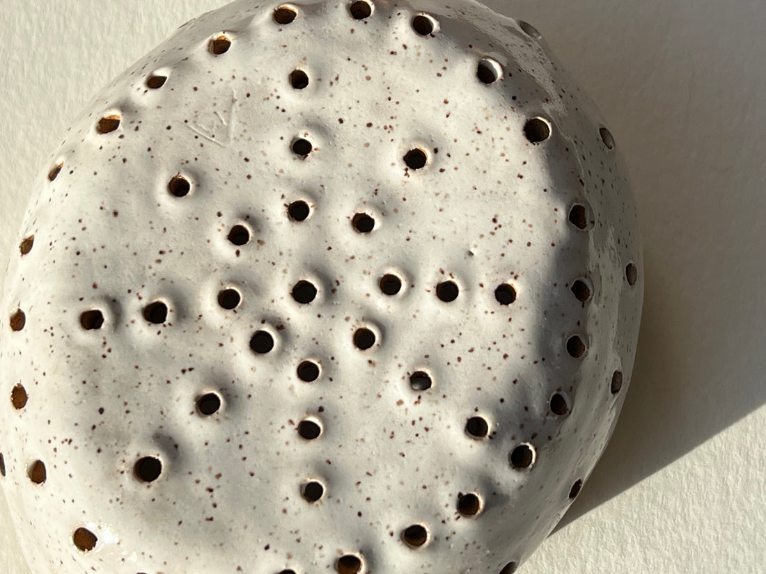 Hand Built Ceramic Colander - Berry Strainer (Speckled White)