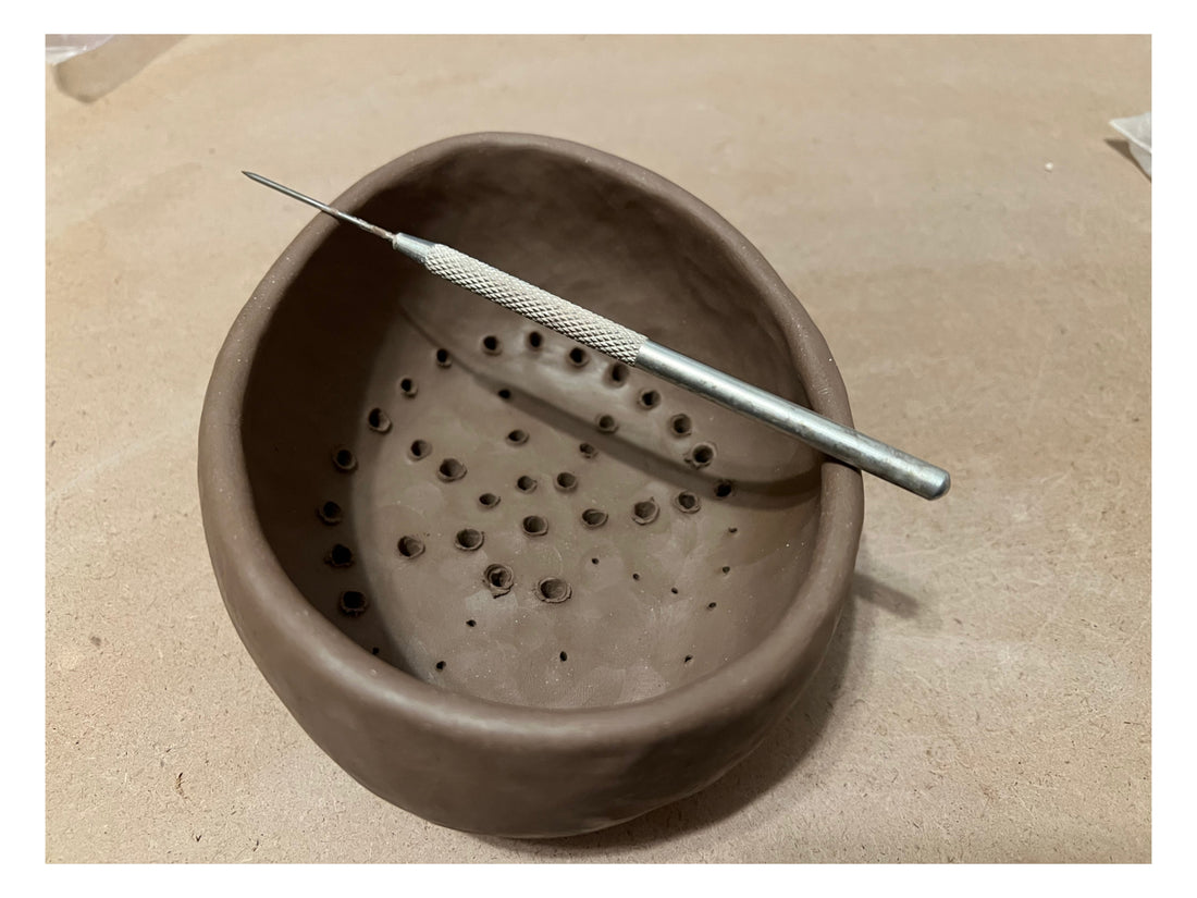 Hand Built Ceramic Colander - Berry Strainer (Speckled White)