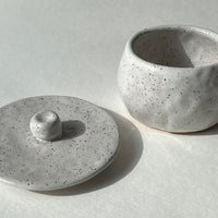 Small White Ceramic Jar with Lid in Speckled Clay