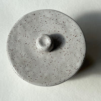 Small White Ceramic Jar with Lid in Speckled Clay