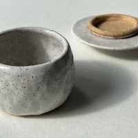 Small White Ceramic Jar with Lid in Speckled Clay