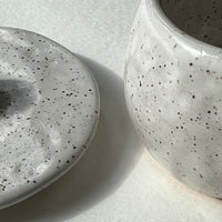 Small White Ceramic Jar with Lid in Speckled Clay