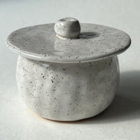 Small White Ceramic Jar with Lid in Speckled Clay