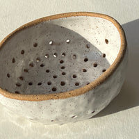 Hand Built Ceramic Colander - Berry Strainer (Speckled White)